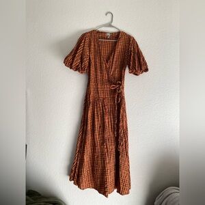 ASOS Orange and Black Puff Sleeve Cotton Wrap Dress